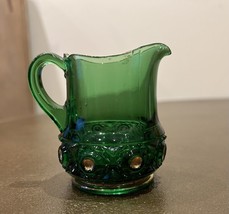 EAPG Green Lacy Medallion US Glass Small Creamer Early American Pressed Glass - $18.50