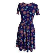 Lularoe Amelia Womens Dress Size Medium Purple Floral Fit Flare Zip Back... - £19.33 GBP