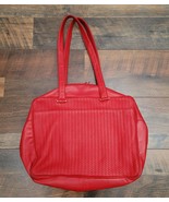 Vtg 90s Kleinberg Sherrill Large Red Basket Weave Genuine Leather Tote Bag - £179.81 GBP