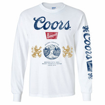 Coors Banquet Beer Sleeve Print Waterfall Crest Long Sleeve Shirt White - £35.38 GBP+