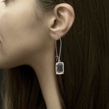 High-quality Cushion Cut Earrings, Glass Stone Rectangle Dangle Earrings, Long D - £18.58 GBP