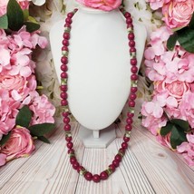 TALBOTS Long Raspberry Red Lucite Beaded Gold Tone Fashion Necklace - $18.95