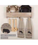 Country Farmhouse Button Loop Cow Tea Towel Set Cottagecore Ruffled Ticking - $25.55 CAD