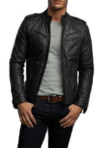 Handmade Mens Black Leather soft leder Jacket biker coat harley - £96.24 GBP