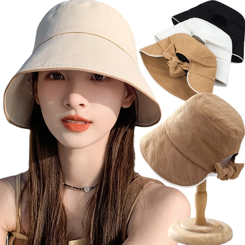 2023 Bowknot Hollow Fashion Sun Hat Wide Brim Bucket Hats Outdoors Travel Sun - £13.35 GBP