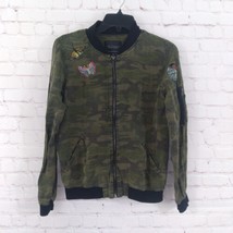 Sanctuary Jacket Womens XS Green Camo Embroidered Butterfly Bird Zip Up  - £19.45 GBP