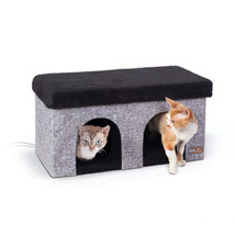 K&amp;H Pet Products Thermo-Kitty Duplex Classy Gray 12 X 24 X 12 Inches Cat Tree Ho - £159.57 GBP