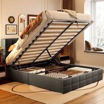 Elegant Lift-Up Storage Bed with Modern Wingback Headboard - Hydraulic Adjustabl - $382.99