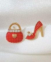 Red &amp; Gold Earrings - Mismatch Earrings - Stiletto Heel Shoe &amp; Handbag Earrings - £8.99 GBP