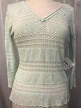 Joseph A Women&#39;s Sweater Pale Green Open Knit V Neck Sweater Size Medium... - £21.45 GBP