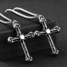 Mens Vintage Gothic Punk Cross Pendant Necklace Christian Jewelry Box Chain 24&quot; - £9.56 GBP