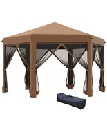 Heavy Duty Outsunny 13x11 Hex Pop Up Gazebo Mesh Sidewalls Brown - $317.01 CAD