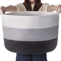Large Cotton Rope Storage Basket: Baby Laundry Woven Hamper - 21.7 X 21.... - £30.66 GBP