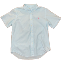 Ralph Lauren Seersucker Shirt Mens Large Blue Stripes Button Down Pink Pony - £17.20 GBP