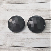 Vintage Clip On Earrings Large 1 &amp; 3/8&quot; Black Faceted Circle - $13.99