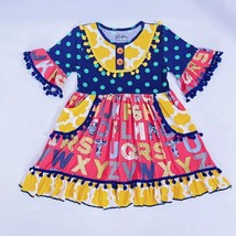NEW Girls Boutique ABC Alphabet Long Sleeve Ruffle Pocket Dress Back to School - £12.57 GBP