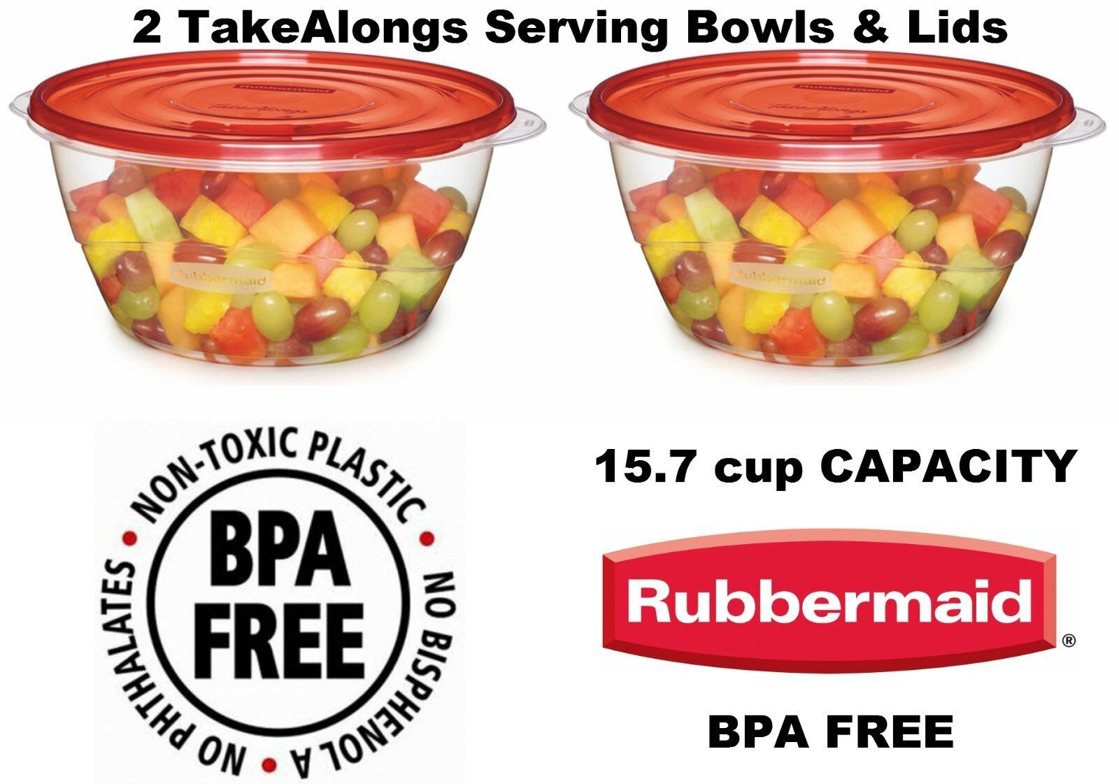 Primary image for 2 Rubbermaid TakeAlongs 15.7 Cup SERVING BOWLS plastic Storage Container w/ Lids