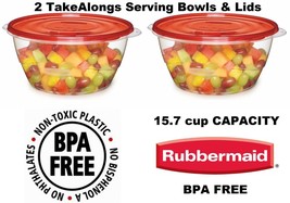 2 Rubbermaid TakeAlongs 15.7 Cup SERVING BOWLS plastic Storage Container w/ Lids - £20.83 GBP