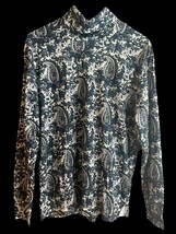 VTG Currants Jeri-Jo Women’s Turtleneck Shirt Large Blue Flower Paisley ... - $18.57