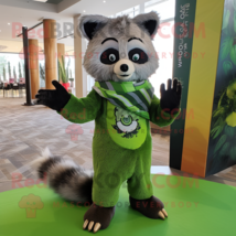 Lime Green Raccoon mascot costume character dressed with a Sweater and Scarves - £1,065.29 GBP