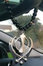 Silver plated punjabi large sikh khanda pendant car rear mirror hanging mala m1 - $18.49