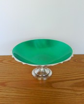 Vtg Wm. Rogers silver plate blue green enamel pedestal compote candy dish bowl - £23.98 GBP