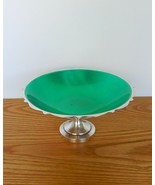 Vtg Wm. Rogers silver plate blue green enamel pedestal compote candy dis... - $30.00