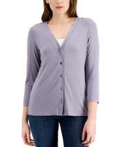 MSRP $40 Fever Ribbed Button-Down 3/4-Sleeve Knit Top Gray Size XS - $19.80