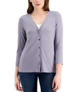 MSRP $40 Fever Ribbed Button-Down 3/4-Sleeve Knit Top Gray Size XS - $364.46 MXN
