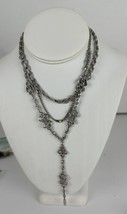 Necklace Silver Tone 3 Tiered &amp;Pendant Fleur de Lis Design 3&quot; Ext. Lobster Claw - £7.38 GBP