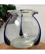 Vintage Poschinger Clear &amp; Cobalt Tri-Tadpoles Hand Blown Glass Vase Art... - $712.07 MXN