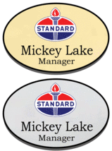 1 Gold &amp; 1 Silver Oval Standard Station Personalized Name Badges Magnetic Back - £22.42 GBP