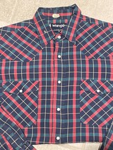 Wrangler Shirt Mens M Black Red Green Plaid Pearl Snap Extra Long Tails ... - $265.79 MXN