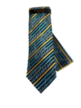 Steven Land The Big Knot Men&#39;s Tie Hanky Teal Gold Silver Blue Blessed Inscribed - £31.96 GBP