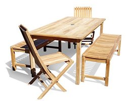 Windsor&#39;s Grade A Teak 71&quot;x 35&quot; Rect Table w/two 59&quot; Benches &amp; Folding C... - £2,658.57 GBP