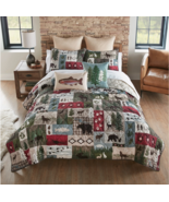 Country Black Bear Lodge Fisherman Theme  Quilt Set Rustic Country Cabin... - $116.35+