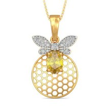 Beau Miel Bee Ovale Jaune Saphir Diamant Pendentif 14K or Jaune Plaqué - $188.55