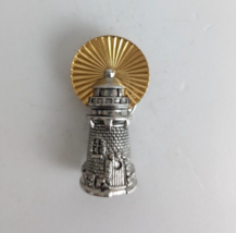 Vintage Small Silver Lighthouse With Gold Tone Shining Light Lapel Hat Pin - £6.59 GBP