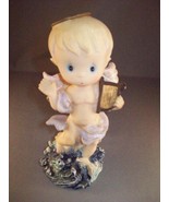 Ceramic Figurine Angel Baby Boy with Harp on Rough Waves - £6.35 GBP
