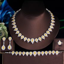 Luxury Yellow Water Drop Crystal Wedding Brides 4pcs Jewelry Cubic Zircon Bracel - £59.58 GBP