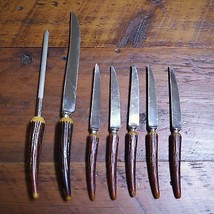 7 pc Vtg Mid Century Crown Crest Sheffield England Stainless Carving Knife Set - £40.05 GBP