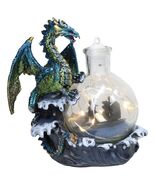 Metallic Sea Dragon Rising Above Waves by LED Glass Bottle With Ship Fig... - $55.20 CAD