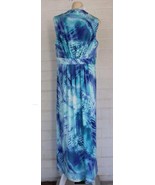 New Chico&#39;s 2 Large Classic Pleated Geometric Tie Dye Amparo Blue Maxi D... - £31.57 GBP