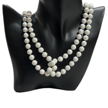 Womens White Connected Double Two Strand Beaded Necklace Fashion Jewelry - £13.29 GBP