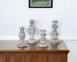 Set of Four White Washed Resin Tabletop Candle Sticks - $2,162.36 MXN