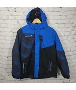 Free Country Jacket Boys L Large 14/16 Blue Black Hooded Lined  - $19.79