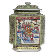 Antique Chinese Famille Rose Porcelain Large Hexagon Lidded Tea Caddy Ginger Jar - £221.63 GBP