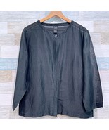 Eileen Fisher Silk Linen Sheer Lightweight Cardigan Black 1 Button Women... - $89.09