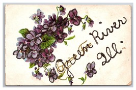 Generic Floral Greetings Violets Green River Illinois IL DB Postcard w Micah Z2 - £6.04 GBP
