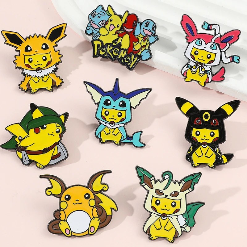 Pokemon Pikachu Metal Brooch Pikachu Cosplay Eevee Kawaii Cartoon Badge Anime - £9.15 GBP